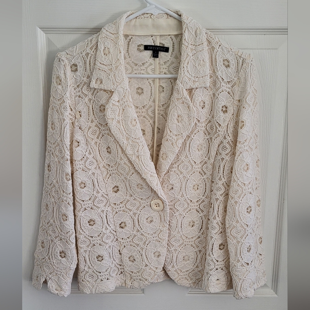 For Cynthia Cream Lace Blazer